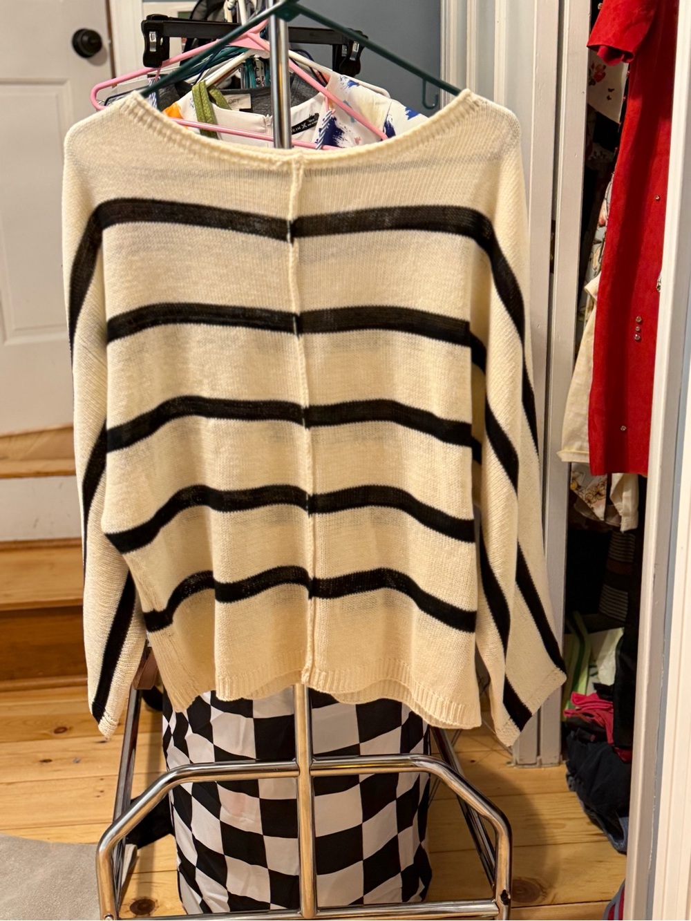 Bluivy Cream & Black Striped Women’s Sweater - Classic Boatneck Small